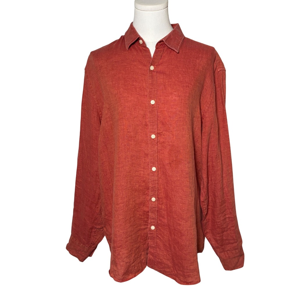 Murano Baird McNutt Irish Linen Button Down Shirt Orange Mens Large Coastal